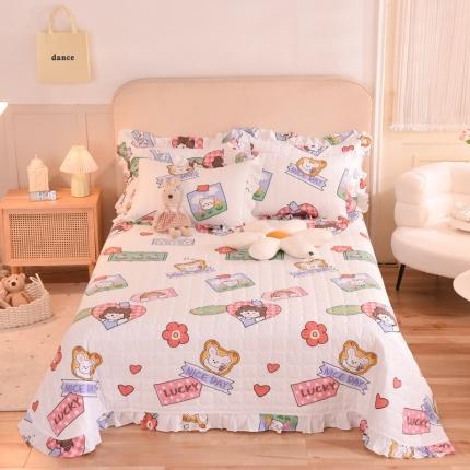 91家纺网 家纺一手货源 找家纺 甜之梦家纺 2025新款全棉夹棉防滑抗菌花边款床盖 幸运女孩