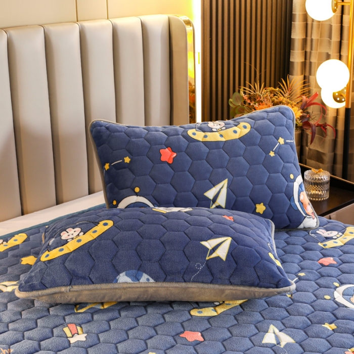 91家纺网 家纺一手货源 找家纺 情煊家纺 2022新款牛奶绒印花单品夹棉床盖 太空熊