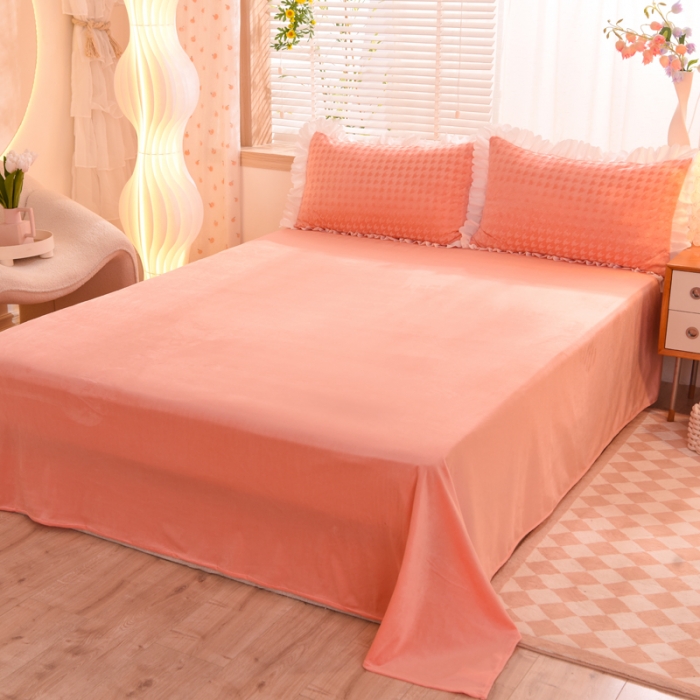 91家纺网 家纺一手货源 找家纺 梦之岛 2022新款韩版牛奶绒水晶绒剪花四件套 千鸟格-香妃橙