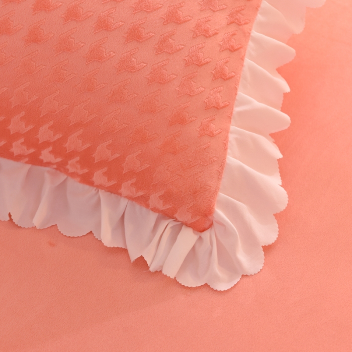 91家纺网 家纺一手货源 找家纺 梦之岛 2022新款韩版牛奶绒水晶绒剪花四件套 千鸟格-香妃橙