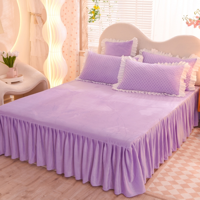 91家纺网 家纺一手货源 找家纺 梦之岛 2022新款韩版牛奶绒水晶绒剪花四件套 时尚格-梦幻紫