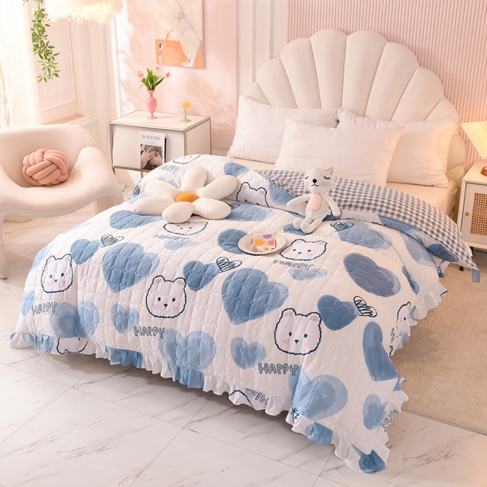 91家纺网 家纺一手货源 找家纺 甜之梦 2025新款全棉印花夹棉抗菌被套 爱心熊