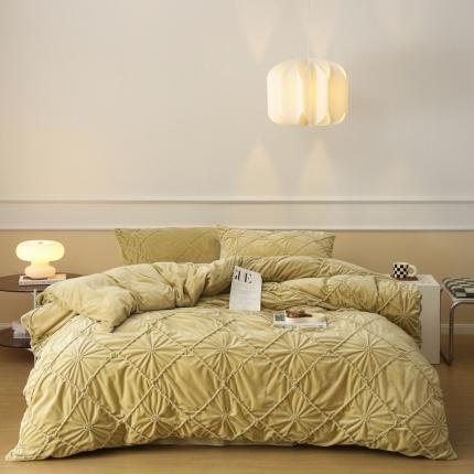 91家纺网 家纺一手货源 找家纺 玛奇朵 2022新款德芙绒立体揪花四件套--罗莎系列 罗莎-豆青色