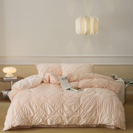 91家纺网 家纺一手货源 找家纺 玛奇朵 2022新款德芙绒立体揪花四件套--罗莎系列 罗莎-少女粉