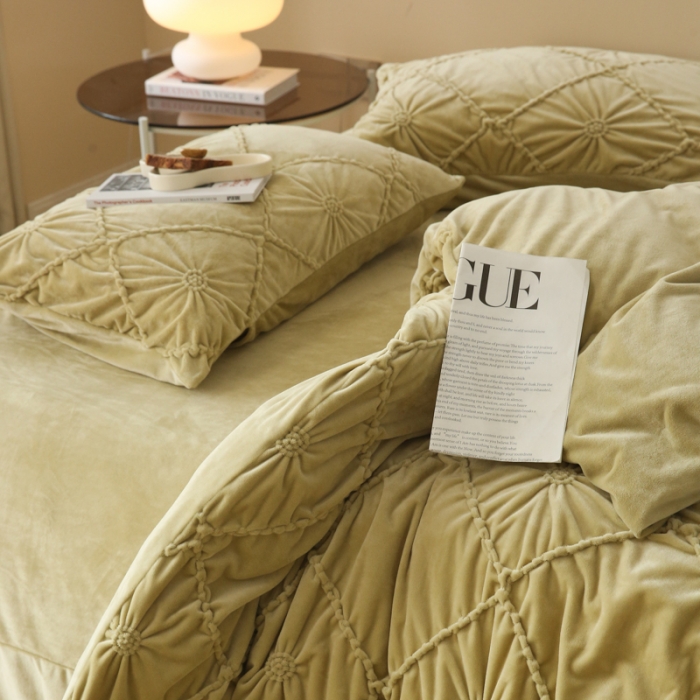 91家纺网 家纺一手货源 找家纺 （总）玛奇朵 2022新款德芙绒立体揪花四件套--罗莎系列