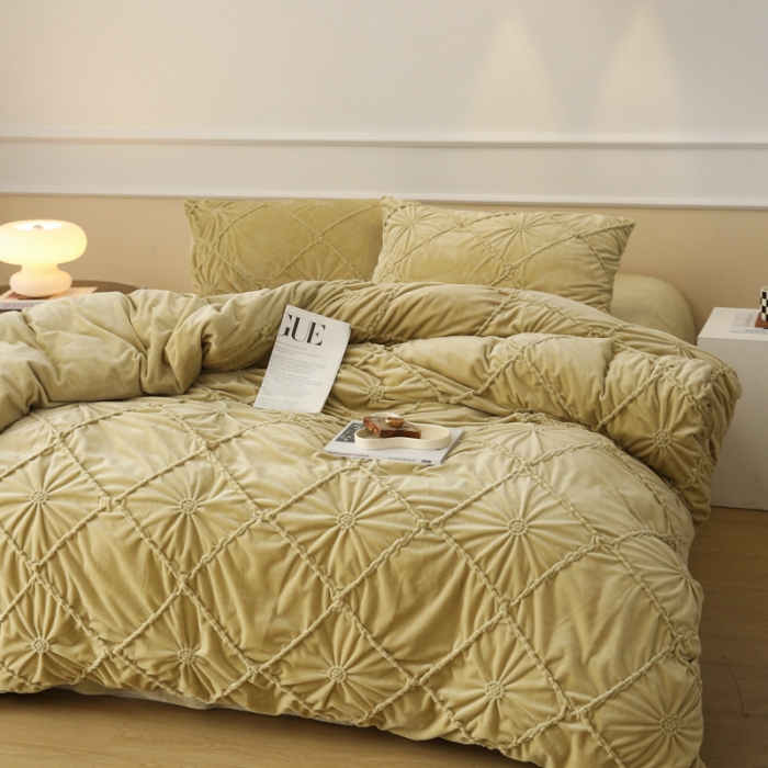 91家纺网 家纺一手货源 找家纺 玛奇朵 2022新款德芙绒立体揪花四件套--罗莎系列 罗莎-豆青色