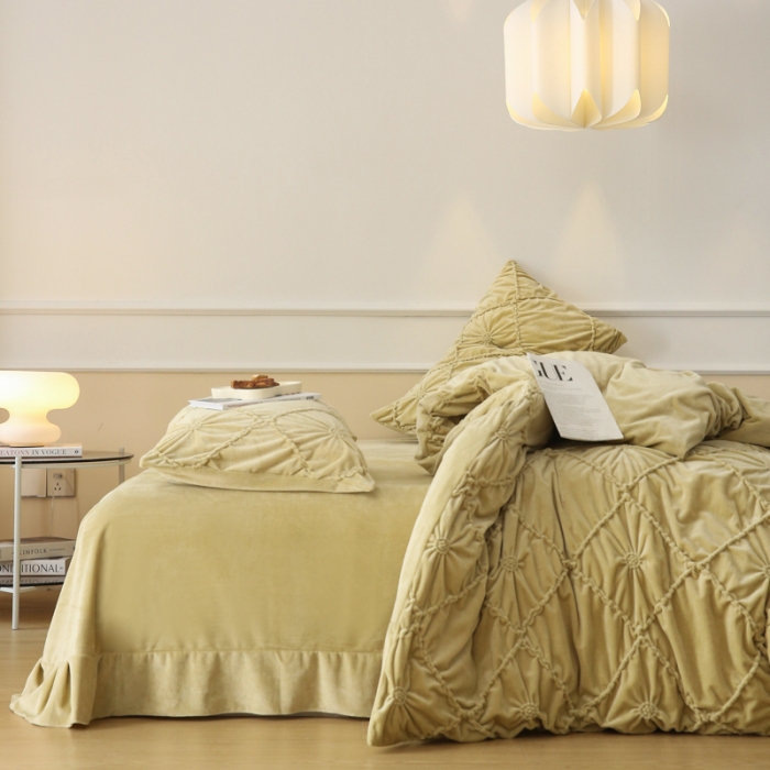 91家纺网 家纺一手货源 找家纺 玛奇朵 2022新款德芙绒立体揪花四件套--罗莎系列 罗莎-豆青色