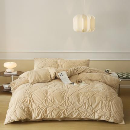 玛奇朵 2022新款德芙绒立体揪花四件套--罗莎系列 罗莎-奶茶色