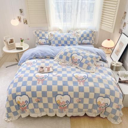 91家纺网 家纺一手货源 找家纺 （总）眠屿 2022新款牛奶绒花边系列床单床裙床笠四件套