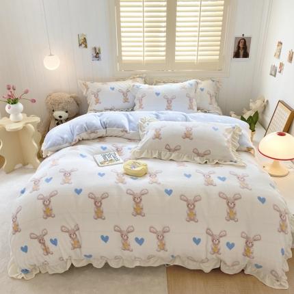 91家纺网 家纺一手货源 找家纺 （总）眠屿 2022新款牛奶绒花边系列床单床裙床笠四件套