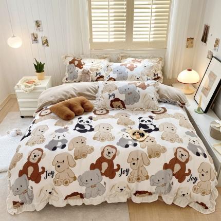 91家纺网 家纺一手货源 找家纺 （总）眠屿 2022新款牛奶绒花边系列床单床裙床笠四件套