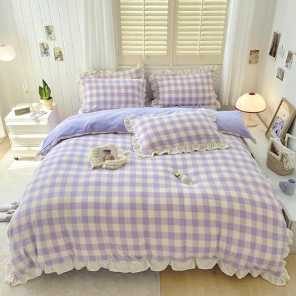 91家纺网 家纺一手货源 找家纺 （总）眠屿 2022新款牛奶绒花边系列床单床裙床笠四件套