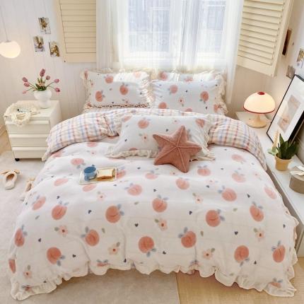 91家纺网 家纺一手货源 找家纺 （总）眠屿 2022新款牛奶绒花边系列床单床裙床笠四件套