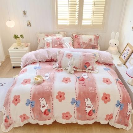 91家纺网 家纺一手货源 找家纺 （总）眠屿 2022新款牛奶绒花边系列床单床裙床笠四件套