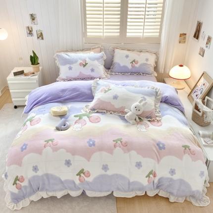 91家纺网 家纺一手货源 找家纺 （总）眠屿 2022新款牛奶绒花边系列床单床裙床笠四件套