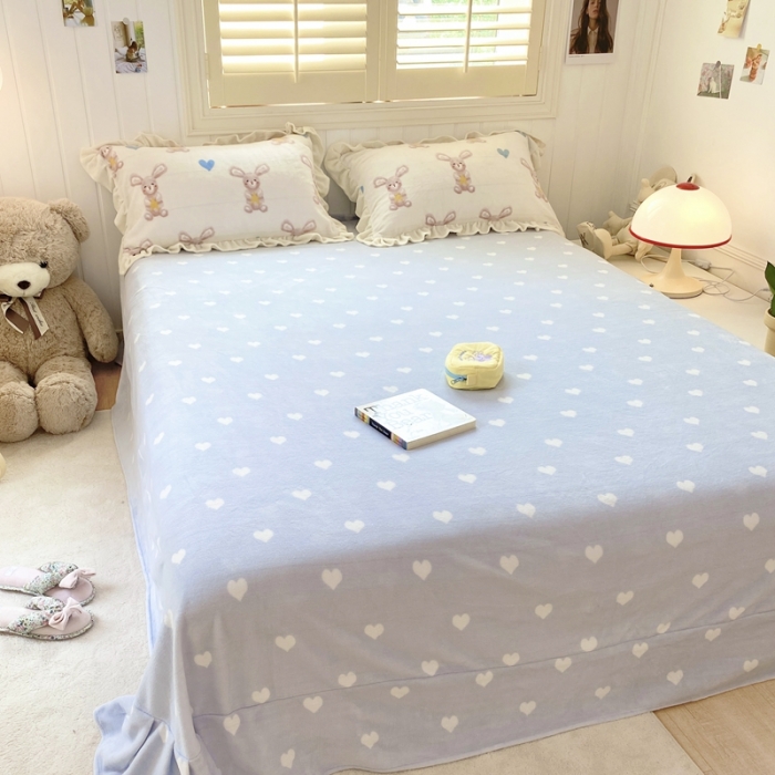 91家纺网 家纺一手货源 找家纺 眠屿 2022新款牛奶绒花边系列床单床裙床笠四件套 波比兔