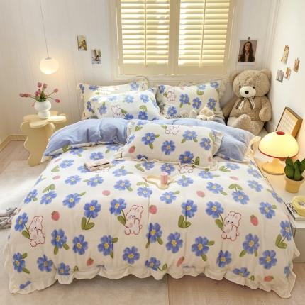 眠屿 2022新款牛奶绒花边系列床单床裙床笠四件套 洛可可