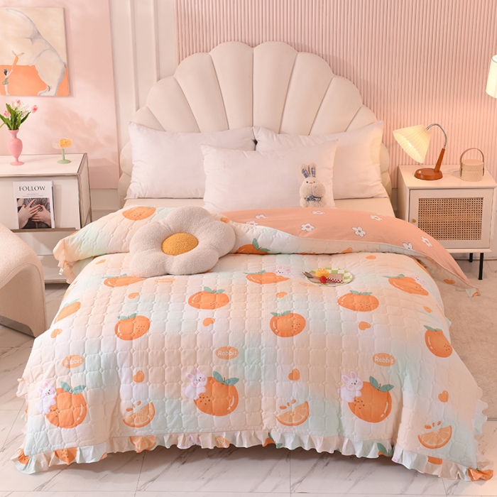 91家纺网 家纺一手货源 找家纺 甜之梦 2025新款全棉印花夹棉抗菌被套 甜橙小兔