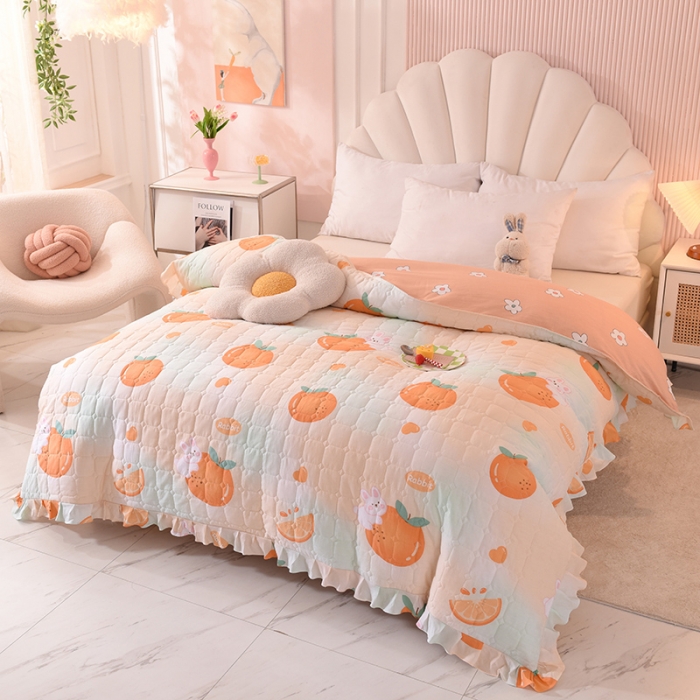 91家纺网 家纺一手货源 找家纺 甜之梦 2025新款全棉印花夹棉抗菌被套 甜橙小兔