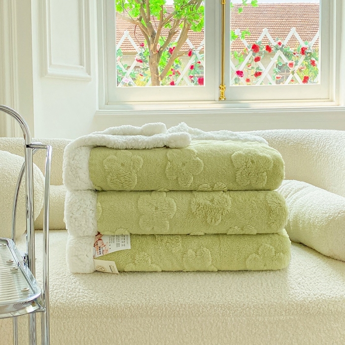 91家纺网 家纺一手货源 找家纺 呗旺鹿2022新A类双面塔芙绒羊羔绒毛毯盖毯子 浅浅花漾-绿