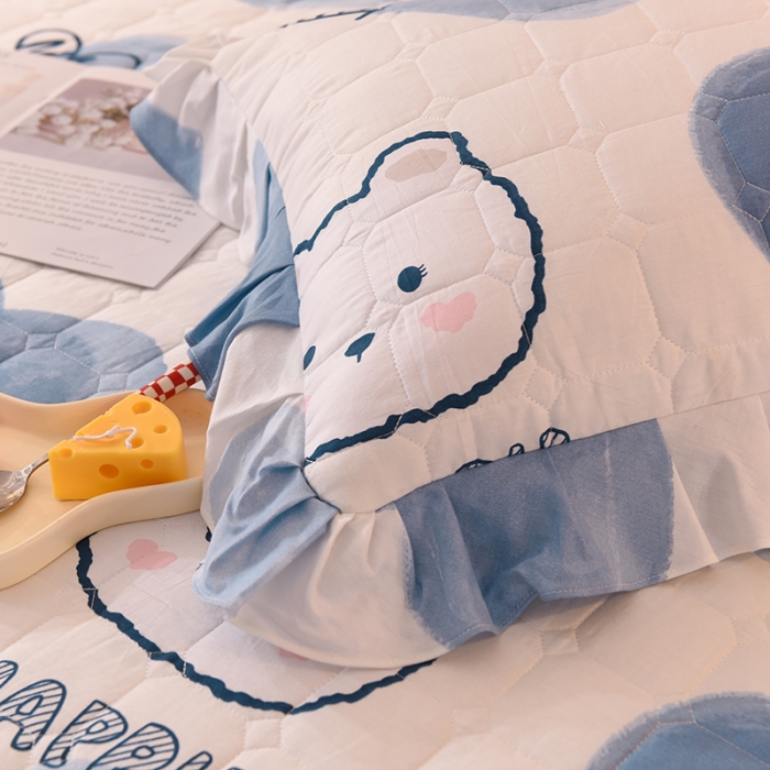 91家纺网 家纺一手货源 找家纺 甜之梦 2025新款全棉印花夹棉抗菌枕套 爱心熊