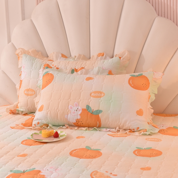 91家纺网 家纺一手货源 找家纺 甜之梦 2025新款全棉印花夹棉抗菌枕套 甜橙小兔