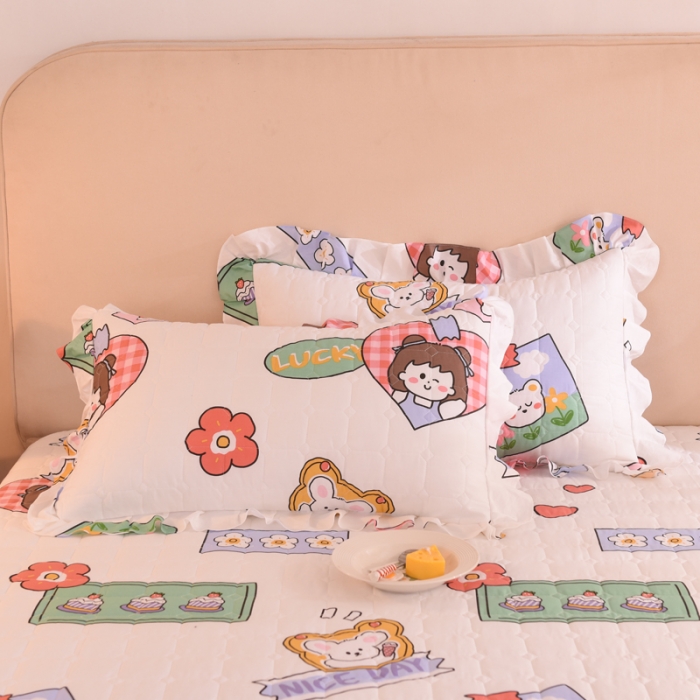 91家纺网 家纺一手货源 找家纺 甜之梦 2025新款全棉印花夹棉抗菌枕套 幸运女孩