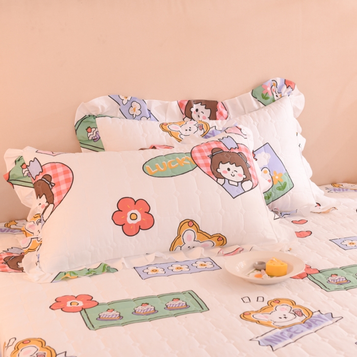 91家纺网 家纺一手货源 找家纺 甜之梦 2025新款全棉印花夹棉抗菌枕套 幸运女孩