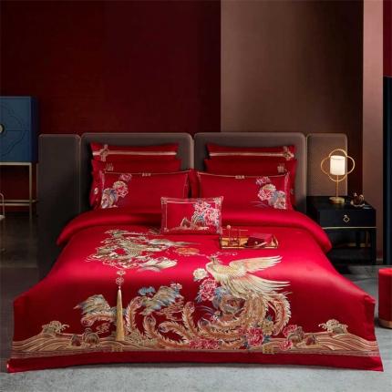 91家纺网 家纺一手货源 找家纺 高大尚2022新款双股长绒棉提花四件套多件套龙凤呈祥