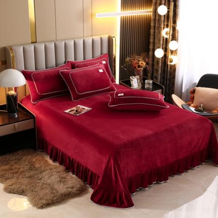 91家纺网 家纺一手货源 找家纺 （总）2023新款230克纯色牛奶绒单床单床裙款（可定制尺寸）