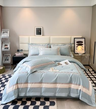 91家纺网 家纺一手货源 找家纺 高大尚 2022新款全棉贡缎绣花四件套 维纳丝 冰雪兰