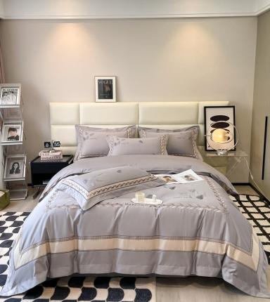 91家纺网 家纺一手货源 找家纺 （总）高大尚 2022新款全棉贡缎绣花四件套 维纳丝