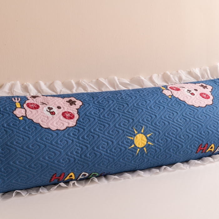 91家纺网 家纺一手货源 找家纺 新款磨毛夹棉花边双人长枕套 笨蛋熊