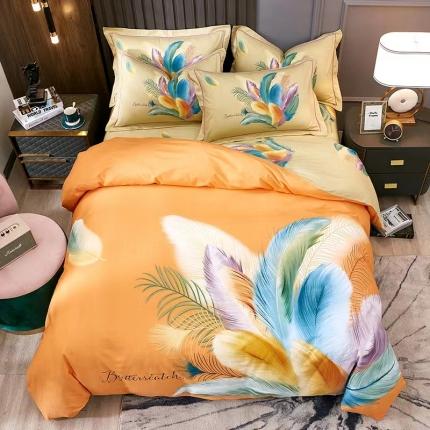 金纱玉纺2022新款全棉生态大版磨毛四件套 羽翼纷飞-桔