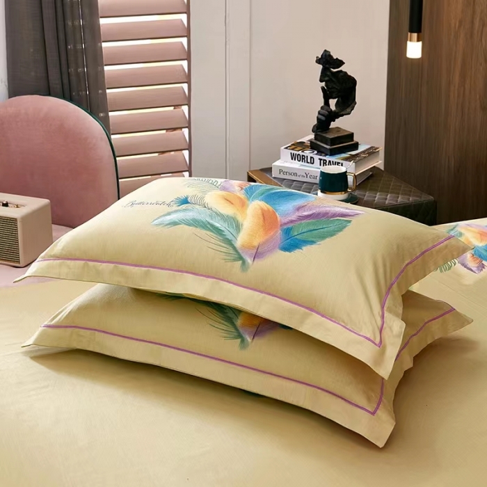 91家纺网 家纺一手货源 找家纺 金纱玉纺2022新款全棉生态大版磨毛四件套 羽翼纷飞-桔