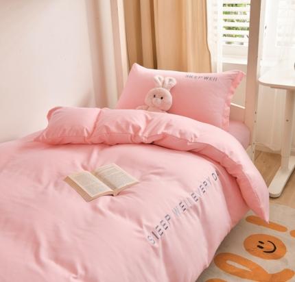 91家纺网 家纺一手货源 找家纺 啊雅家居纯色水洗磨毛亲肤绣花床单款床笠款学生三套件 奶粉