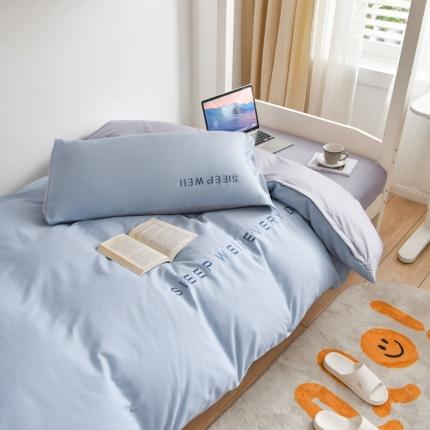 91家纺网 家纺一手货源 找家纺 啊雅家居纯色水洗磨毛亲肤绣花床单款床笠款学生三套件 奶兰灰