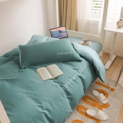 91家纺网 家纺一手货源 找家纺 啊雅家居纯色水洗磨毛亲肤绣花床单床笠学生三套件奶石兰加奶星蓝