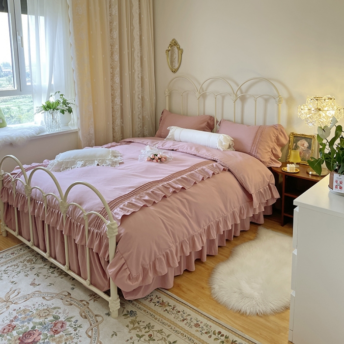 91家纺网 家纺一手货源 找家纺 海岛哥哥 2022新款四季棉四件套-安娜系列 安娜-豆沙