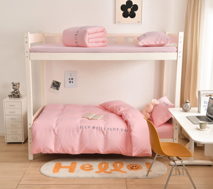 91家纺网 家纺一手货源 找家纺 啊雅家居纯色水洗磨毛亲肤绣花床单款床笠款学生三套件 奶粉