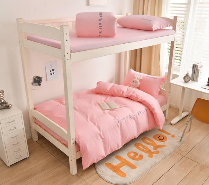 91家纺网 家纺一手货源 找家纺 啊雅家居纯色水洗磨毛亲肤绣花床单款床笠款学生三套件 奶粉