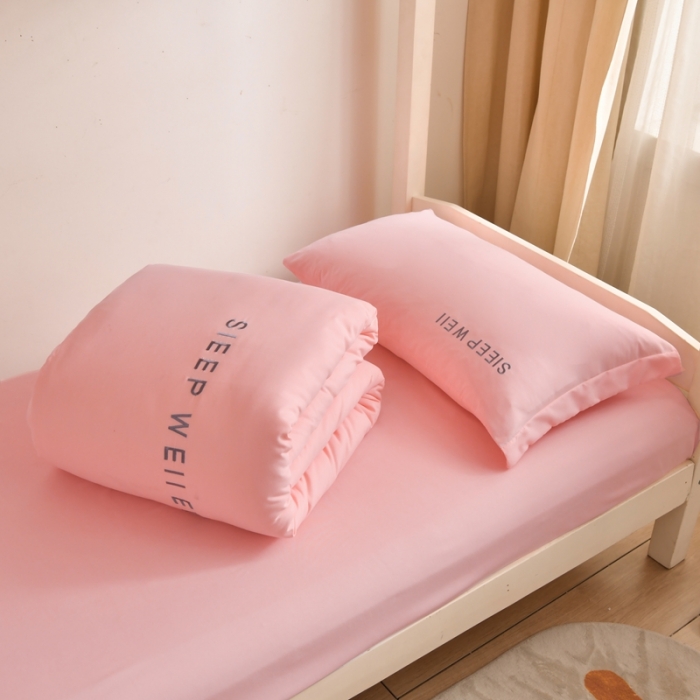 91家纺网 家纺一手货源 找家纺 啊雅家居纯色水洗磨毛亲肤绣花床单款床笠款学生三套件 奶粉