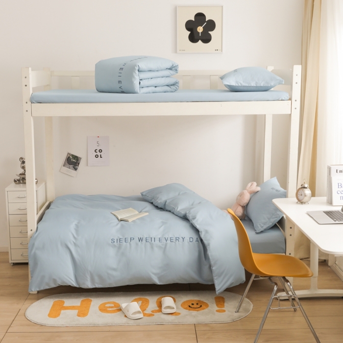 91家纺网 家纺一手货源 找家纺 啊雅家居纯色水洗磨毛亲肤绣花床单款床笠款学生三套件 奶兰灰