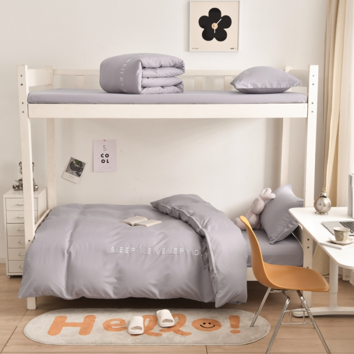 91家纺网 家纺一手货源 找家纺 啊雅家居纯色水洗磨毛亲肤绣花床单款床笠款学生三套件 奶浅灰