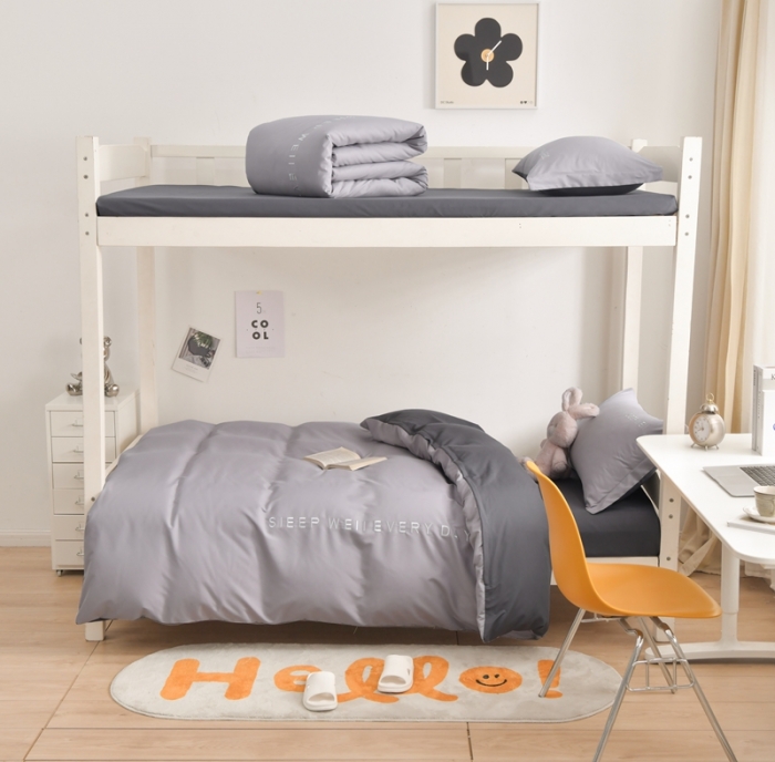 91家纺网 家纺一手货源 找家纺 啊雅家居纯色水洗磨毛亲肤绣花床单床笠学生三套件奶浅灰加奶深灰