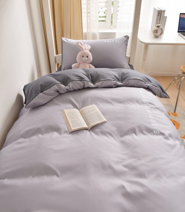 91家纺网 家纺一手货源 找家纺 啊雅家居纯色水洗磨毛亲肤绣花床单床笠学生三套件奶浅灰加奶深灰