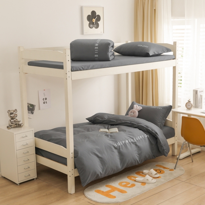 91家纺网 家纺一手货源 找家纺 啊雅家居纯色水洗磨毛亲肤绣花床单款床笠款学生三套件 奶深灰