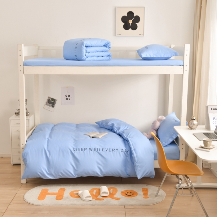 91家纺网 家纺一手货源 找家纺 啊雅家居纯色水洗磨毛亲肤绣花床单款床笠款学生三套件奶天兰