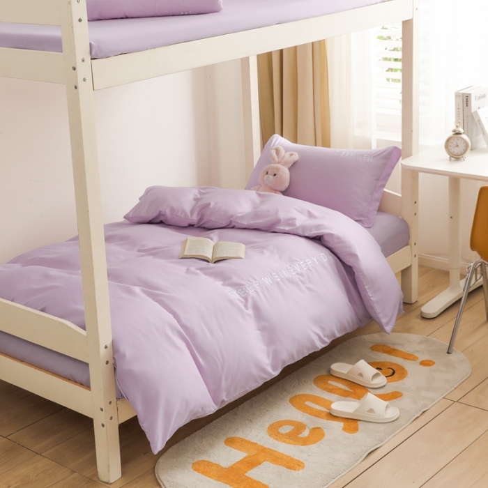 91家纺网 家纺一手货源 找家纺 啊雅家居纯色水洗磨毛亲肤绣花床单款床笠款学生三套件 奶紫