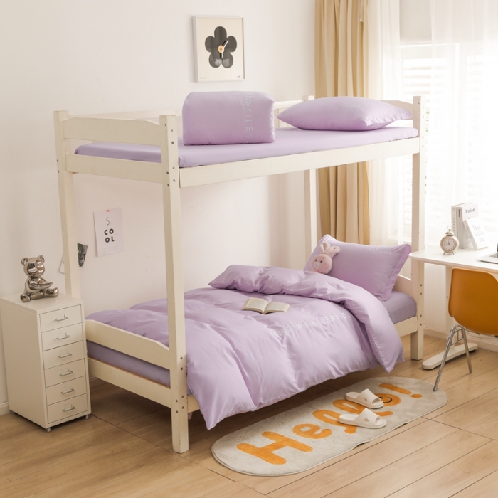 91家纺网 家纺一手货源 找家纺 啊雅家居纯色水洗磨毛亲肤绣花床单款床笠款学生三套件 奶紫